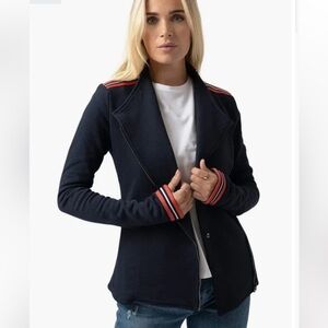 Saint + Sofia Navy Blue Red Stripe Cotton Biker Jacket Size 12
